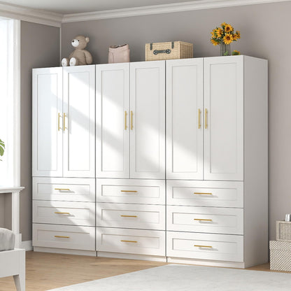 White Wardrobe with 4 Doors and 4 Drawers，75" Tall x 63" Wide