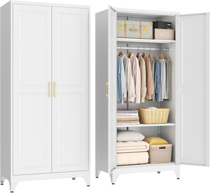 SteeLoong Metal Wardrobe Cabinet,Armoire Wardrobe Closet with Hanging Rod