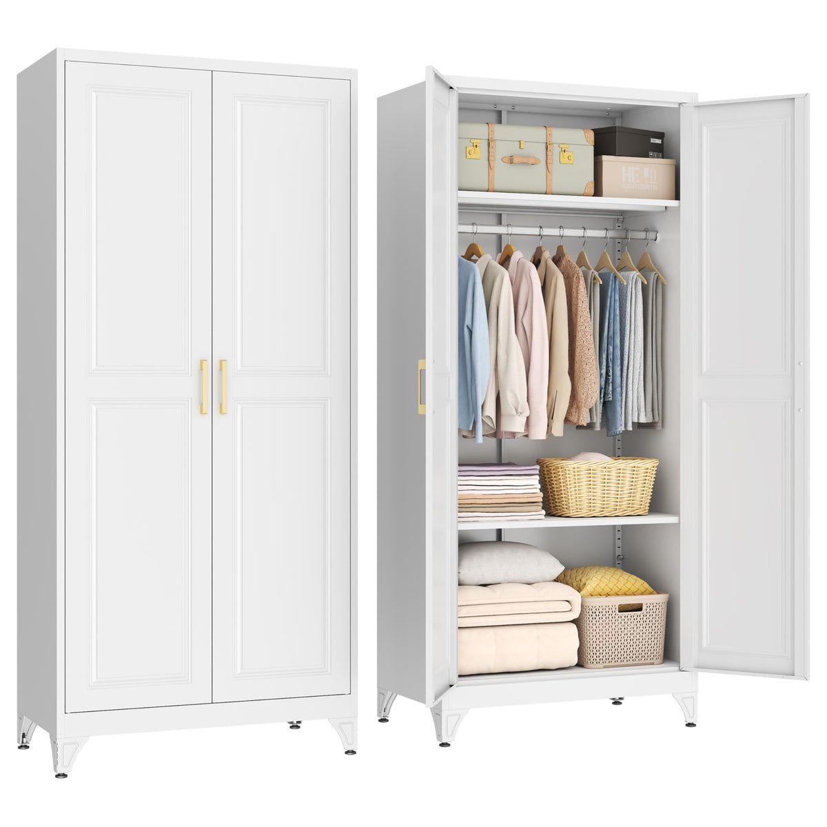 SteeLoong Metal Wardrobe Cabinet,Armoire Wardrobe Closet with Hanging Rod