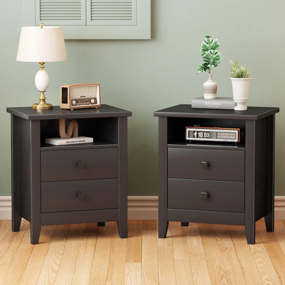 JSB Farmhouse Nightstand Set of 2 with 2 Drawers, Open Shelf for Bedroom