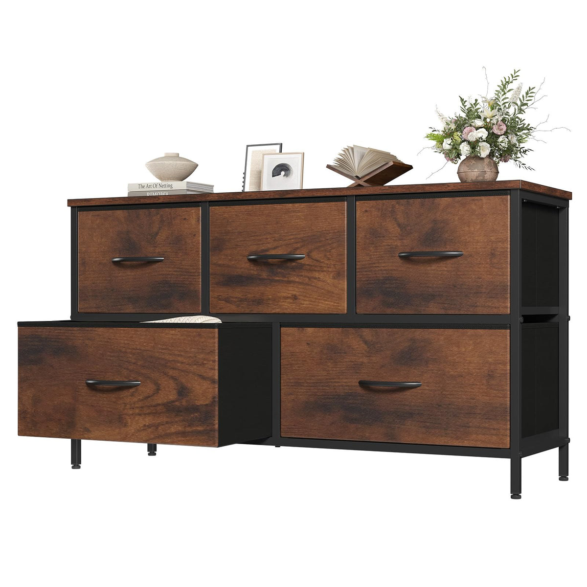OLIXIS 5 Drawer Black Dresser for Bedroom, Closet Chest Organizer Furniture