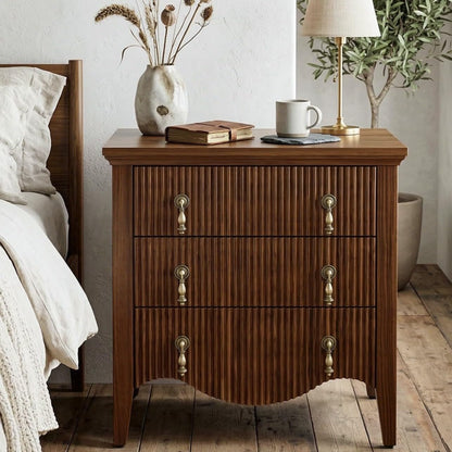 FUSUNBAO 5-Drawer 47" Tall Fluted Dresser, Vertical Chest of Drawers,Walnut