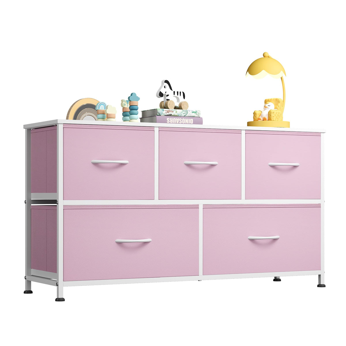 WLIVE Wide Dresser for Bedroom, 5 Drawer Chest of Drawers, Dark Grey