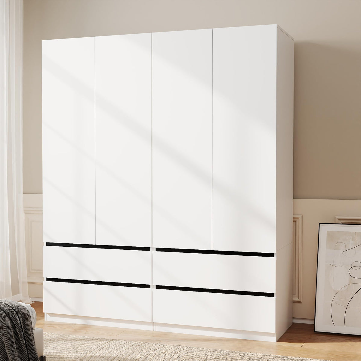 White Armoire Wardrobe Closet with 4 Doors, 75" Tall x 63" Wide