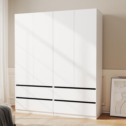 White Armoire Wardrobe Closet with 4 Doors, 75" Tall x 63" Wide