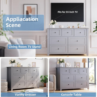 Garvee Grey 7-Drawer Dresser for Bedroom, 54" Entryway Storage Organizer