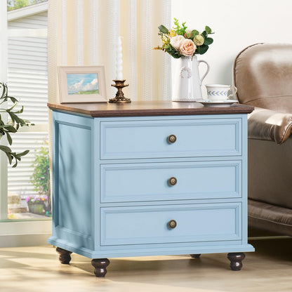 Joaxswe 24" Wide Farmhouse Night Stand Set of 2,Large End Table with 3 Drawers & Metal Handle,Wood Dresser for Bedroom,Bed Side Table Chest of Drawers Cabinet,Natural Nightstand for Living Room,Closet