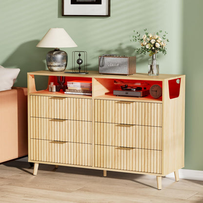 VINGLI Fluted Tall Dresser 5 Drawer, 23.66" W Chest of Drawers, Walnut Wood Dresser for Bedroom Mid Century Modern with Rounded Edge, 23.66" W*15.59" D*44.88" H