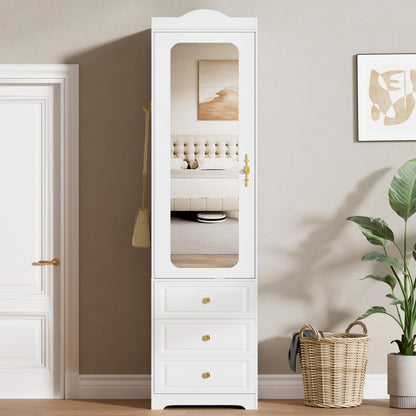 Armoire Wardrobe Closet, White Bedroom Armoires Cabinet with Mirror Door and 6 Drawers, 15.7" W/69.5" H Clothing Storage Cabinet with Hanging Rod & Sensor Light for Bedroom-Left+Right