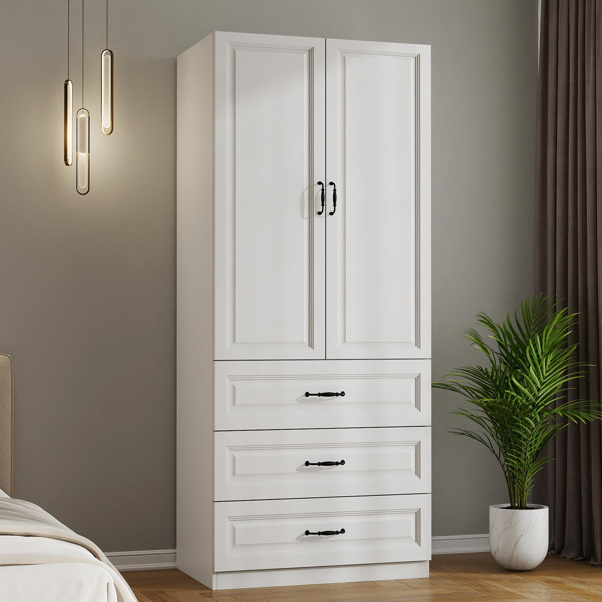 Black Wardrobe Closet with 9 Drawers and 6 Doors, 75" H x 95" W