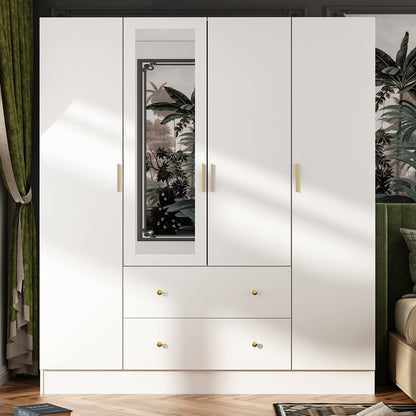 AGOTENI Large Bedroom Wardrobe Closet with 1 Mirror & 2 Drawers, 70.9" H Tall Armoire Clothes Closet with Doors and Shelves, Hanging Rod, Dark Brown