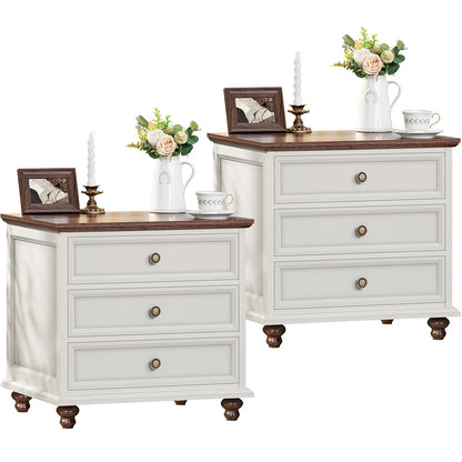 Joaxswe 24" Wide Farmhouse Night Stand Set of 2,Large End Table with 3 Drawers & Metal Handle,Wood Dresser for Bedroom,Bed Side Table Chest of Drawers Cabinet,Natural Nightstand for Living Room,Closet