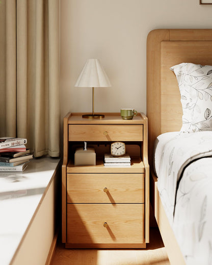 Solid Wood Narrow Nightstand with 3 Drawers,Modern White,Fully Assembled