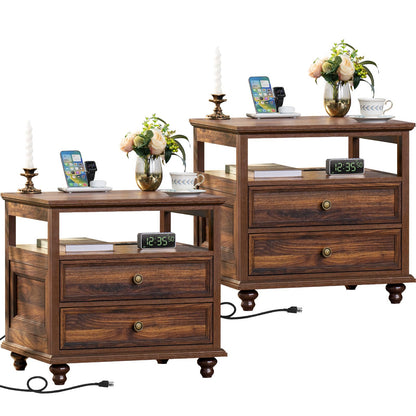 Joaxswe 24" Wide Farmhouse Night Stand Set of 2,Large End Table with 3 Drawers & Metal Handle,Wood Dresser for Bedroom,Bed Side Table Chest of Drawers Cabinet,Natural Nightstand for Living Room,Closet