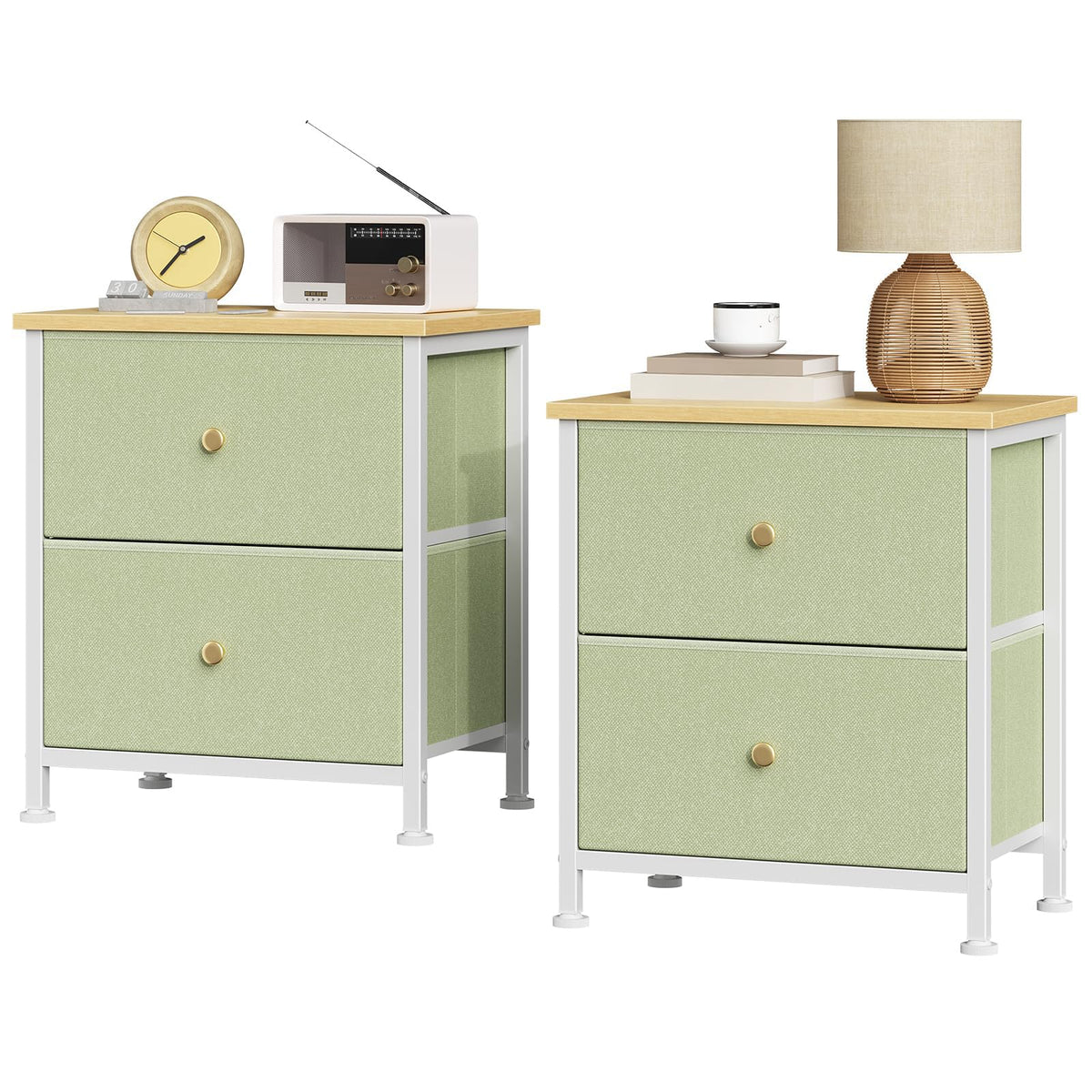 Sweetcrispy Nightstands Set of 2 with 2 Storage Drawer, Small Bedside Table