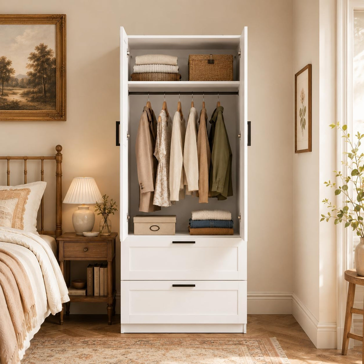 70.9Inch Almirah for Clothes,2-Door Wardrobe Closet with 2 Drawers