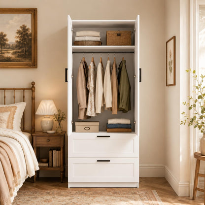 70.9Inch Almirah for Clothes,2-Door Wardrobe Closet with 2 Drawers