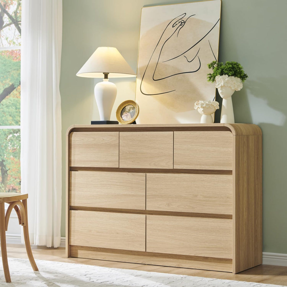 Aitjunz Modern 7 Drawers Dresser for Bedroom, 55" Tall Dresser, Natural Oak