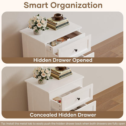 wanan Nightstands Set of 2 with Hidden Drawer, White