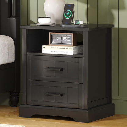 ChooChoo Farmhouse Night Stands with Charging Station Set of 2, 2 Drawers