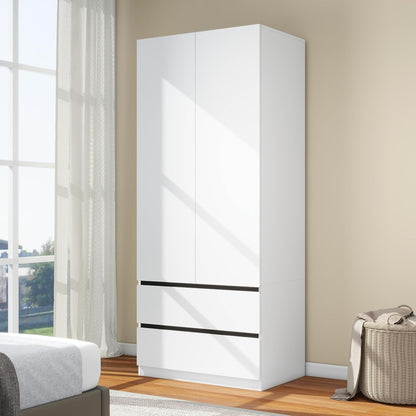 White Armoire Wardrobe Closet with 2 Drawers: 75" H x 31.5" W