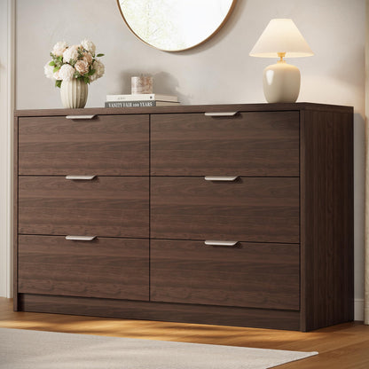 MapleGrace 53" Wide 6 Drawer Dresser for Bedroom, Modern Simple Wood Dresser Chest of Drawers Closet Store Organizer for Living Room, Hallway (White, 15.4" D x 53.1" W x 30.9" H (6 Drawers))
