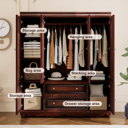 Solid Wood Armoire Wardrobe Closet, Cherry Finish Bedroom Storage