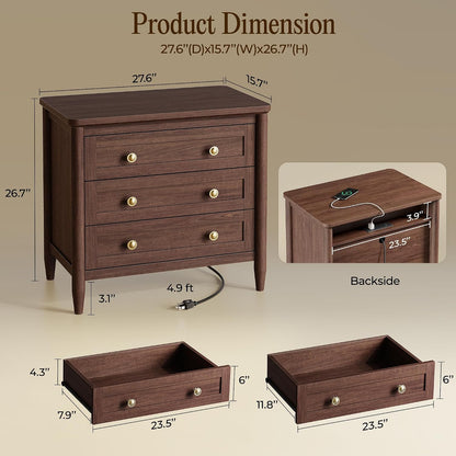 Huuger 27''H Tall Nightstands with Hidden Charging Station