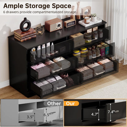 YESHOMY 6 Dressers for Bedroom, Chest of Drawers, Dark Black