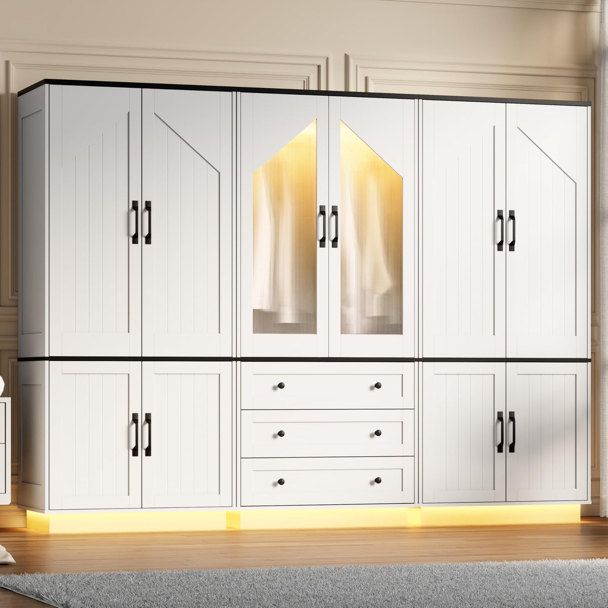 Gyfimoie Tall Armoire Wardrobe Closet with 2 Door and 3 Drawers