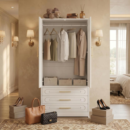 4 Doors Armoire Wardrobe Closet with Drawer & Doors, 71 inch Tall Wardrobe