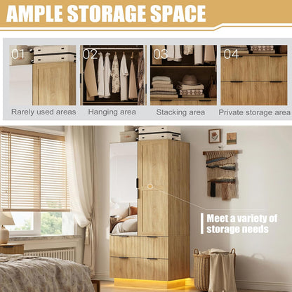 PAKASEPT Armoire Wardrobe Closet with 4 Doors, Pegboard and 2 Mirrors