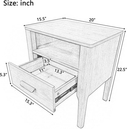 Merax Bamboo Nightstands Set of 2, Night Stands w/Drawer & Shelf, Brown