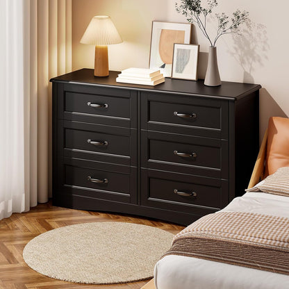 Gizoon 47" 6 Drawer Dresser, Black Wide Chest of Drawers for Bedroom