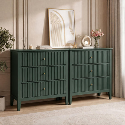 RoyalCraft 6 Drawer Dresser, Fluted Modern Wood Chest of Drawers, Long Dresser for Bedroom TV Stand Storage Cabinet for Living Room, Blue
