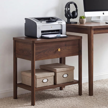 VividVibe End Table with Drawer, Brown Walnut Nightstands Set 2 Bedside Table Large Side Table Bedroom Solid Wood Legs, Mid Century Modern Accent Night Stand