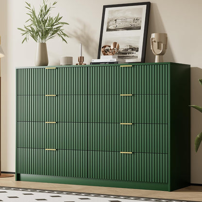 Furniway 55" Wide Green Dresser for Bedroom, Fluted 8 Drawer Dresser
