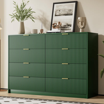 Furniway 55" Wide Green Dresser for Bedroom, Fluted 8 Drawer Dresser