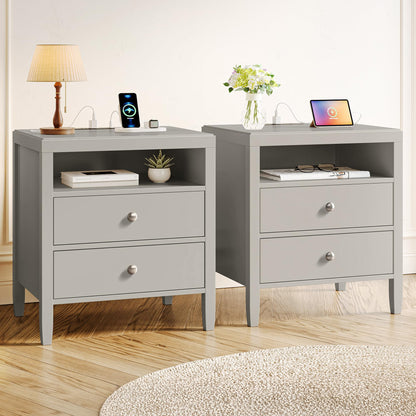Huuger Black Nightstand Set of 2, Night Stand with Charger Station