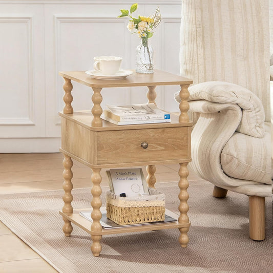AWASEN Nightstand with Drawer, Walnut Bedside Table with Storage, End Table