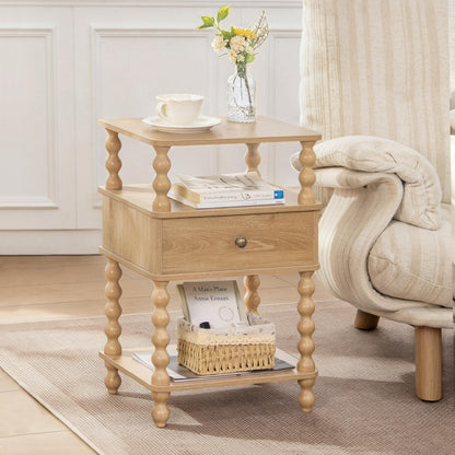 AWASEN Nightstand with Drawer, Walnut Bedside Table with Storage, End Table