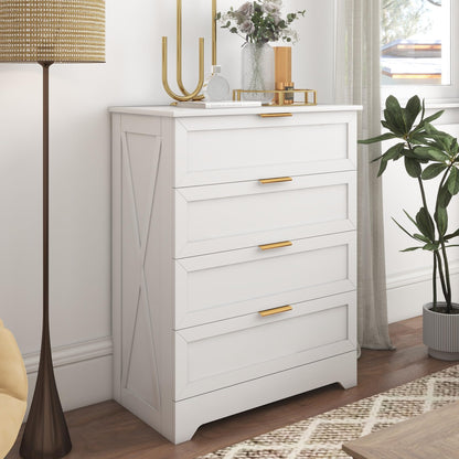 FTZxHKLX White 4 Drawer Dresser for Bedroom, Modern Chest of Drawers