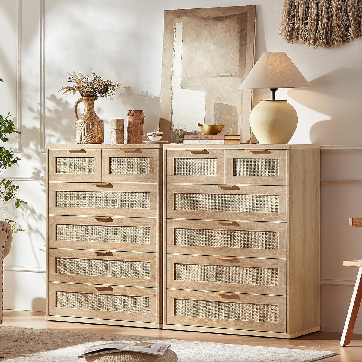 LEYAOYAO Rattan Dresser for Bedroom, 41" Tall Chest of Drawers