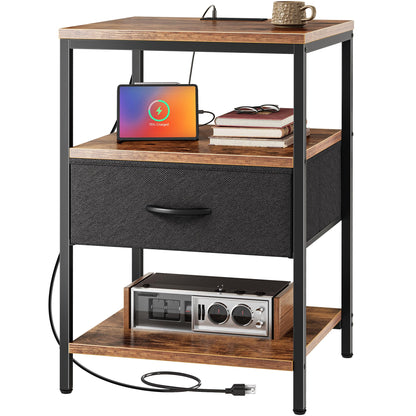 SUPERJARE Nightstand with Charging Station, USB-C Port, Bedside Table