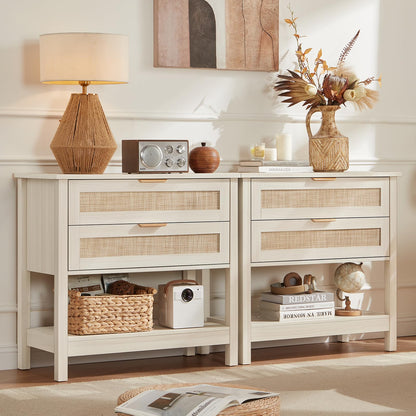 LEYAOYAO 26.8" Wide Rattan Nightstand, Large Boho 3 Drawer Night Stand