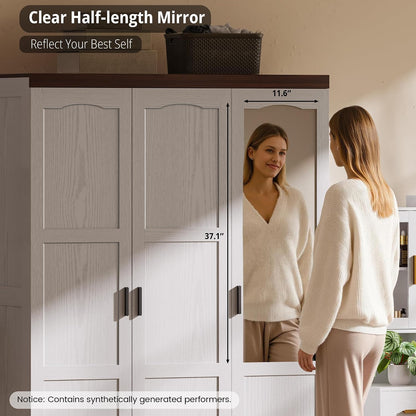 ANCTOR 3-Door Armoire Wardrobe Closet with Mirror and 2 Hanging Rods
