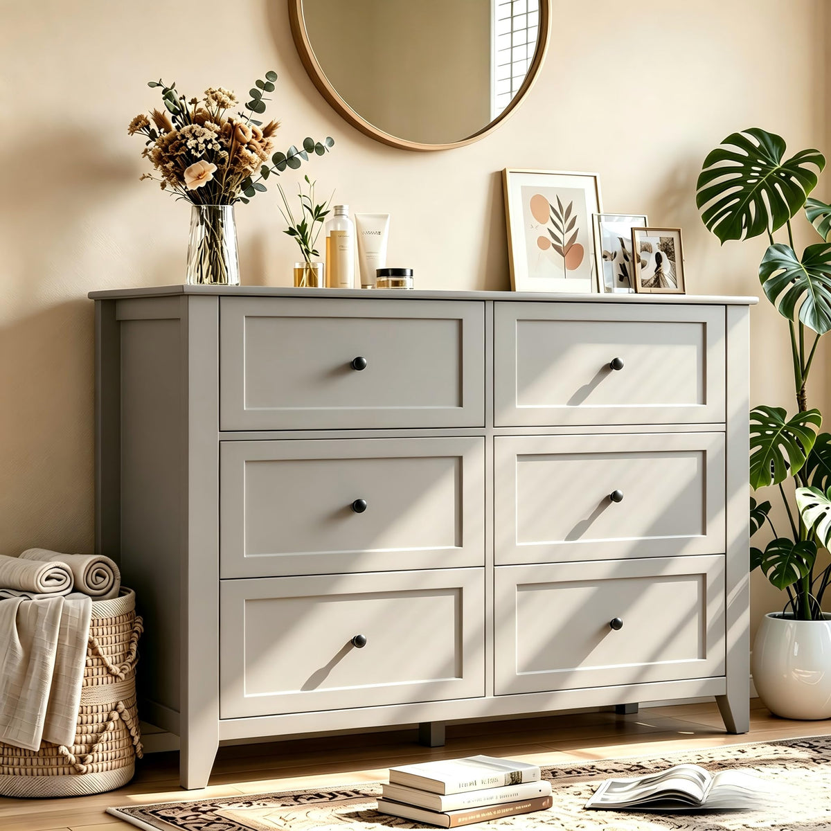 Garvee Grey 7-Drawer Dresser for Bedroom, 54" Entryway Storage Organizer