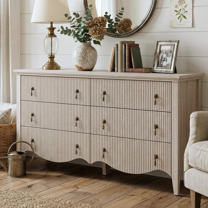 FUSUNBAO 5-Drawer 47" Tall Fluted Dresser, Vertical Chest of Drawers,Walnut