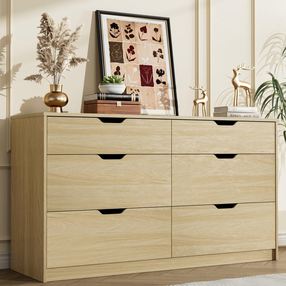 YESHOMY Dresser for Bedroom, 47.2" Modern Wood Chest with 6 Drawers, White