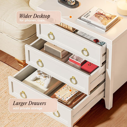Huuger Paint Night Stand with Charger Station, 3 Drawer Nightstand Set of 2